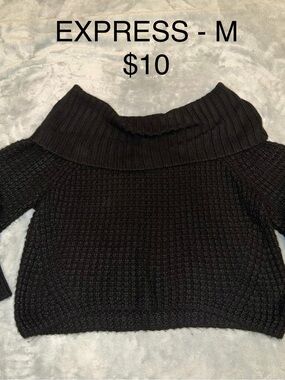 Express Black Off-Shoulder Ribbed Knit Sweater